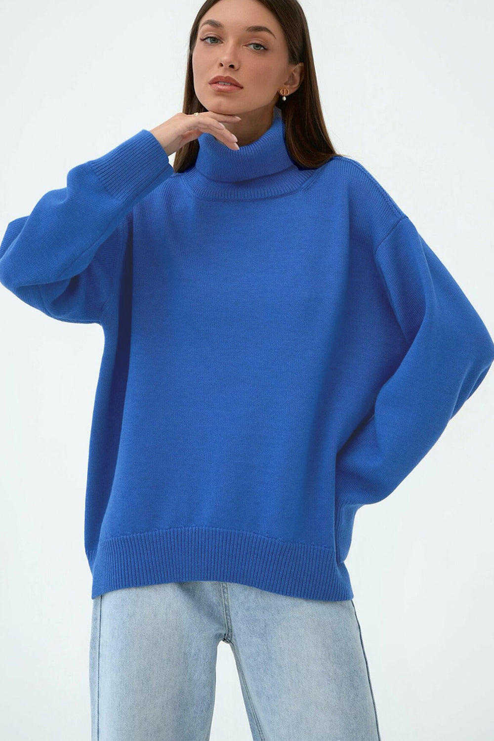 Turtle Neck Dropped Shoulder Sweater