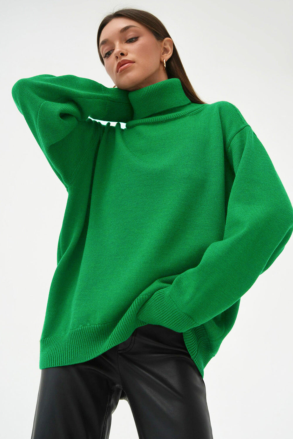 Turtle Neck Dropped Shoulder Sweater