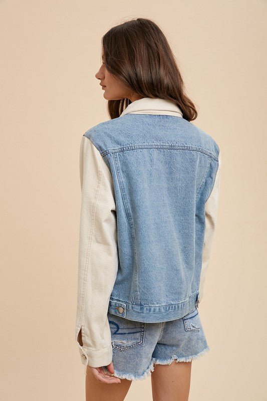 Annie Wear Collared Neck Double Placket Denim Jacket